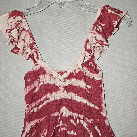Reggae Tie Dye Mini Dress Cinched Chest Fit And Flare Beachy Boho Indie Vacation - Picture 2 of 11